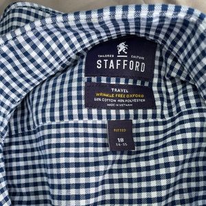 Two mens Stafford business plaid shirt, travel & fitted. Size 18 34-35 .